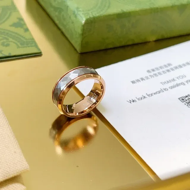 Gucci Faceted Gray and Rose Gold Wide Band Ring 7