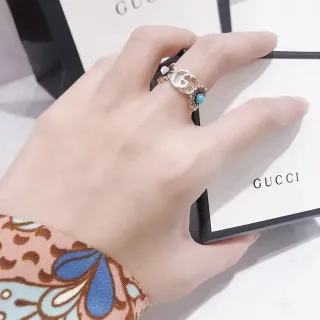 Gucci Flora 银蓝 Interlocking GG Logo 花卉图案 戒指