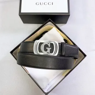 Gucci G-Buckle 黑色纹理皮革腰带