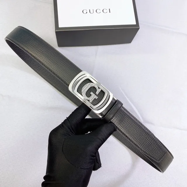 Gucci G-Buckle حزام جلد أسود منسوج 2