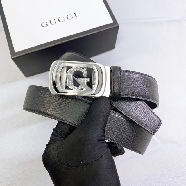 Gucci G-Buckle حزام جلد أسود منسوج 3