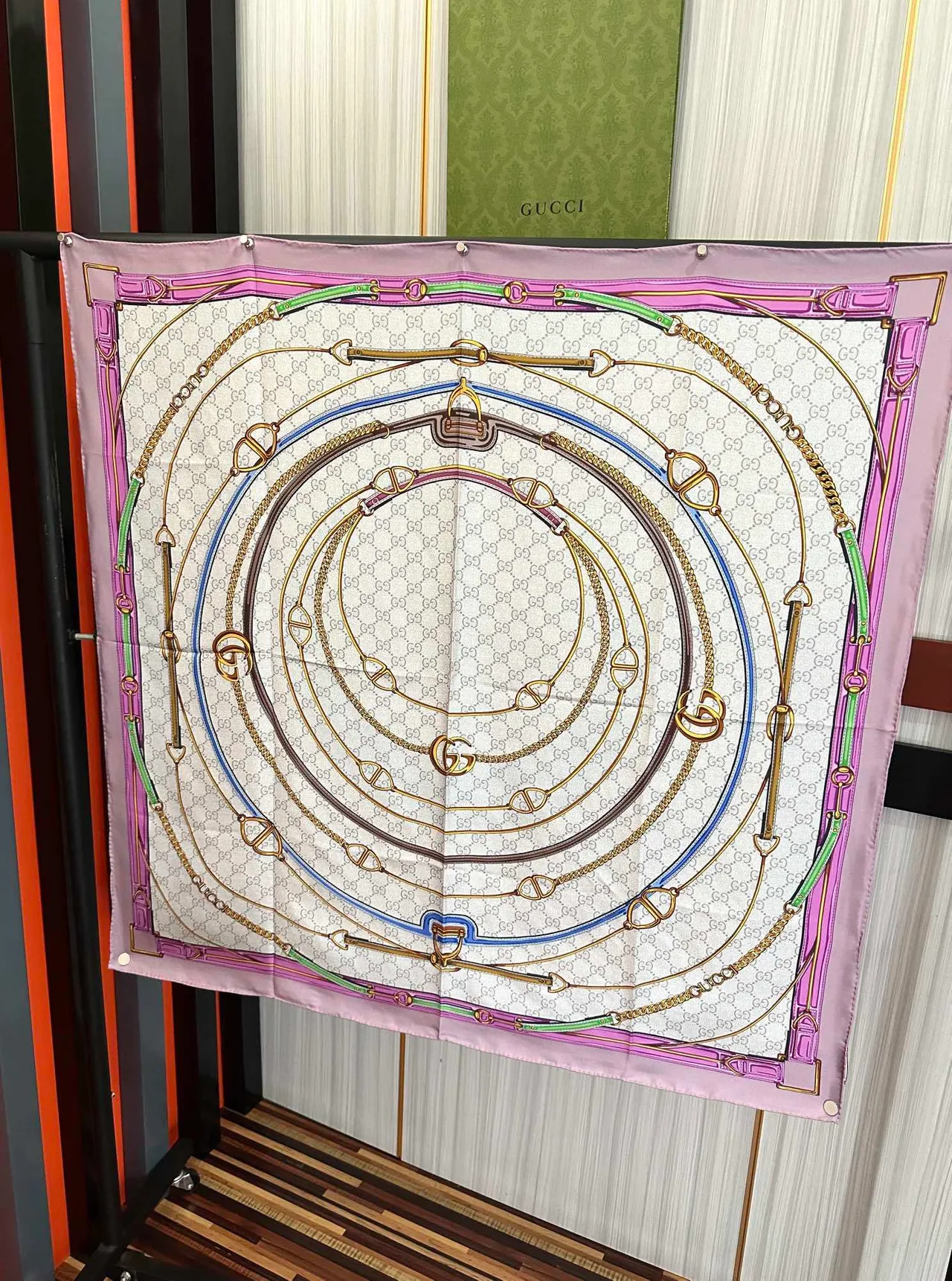 Gucci GG Marmont Beige Pink Square Interlocking G Monogram Silk Scarf 3
