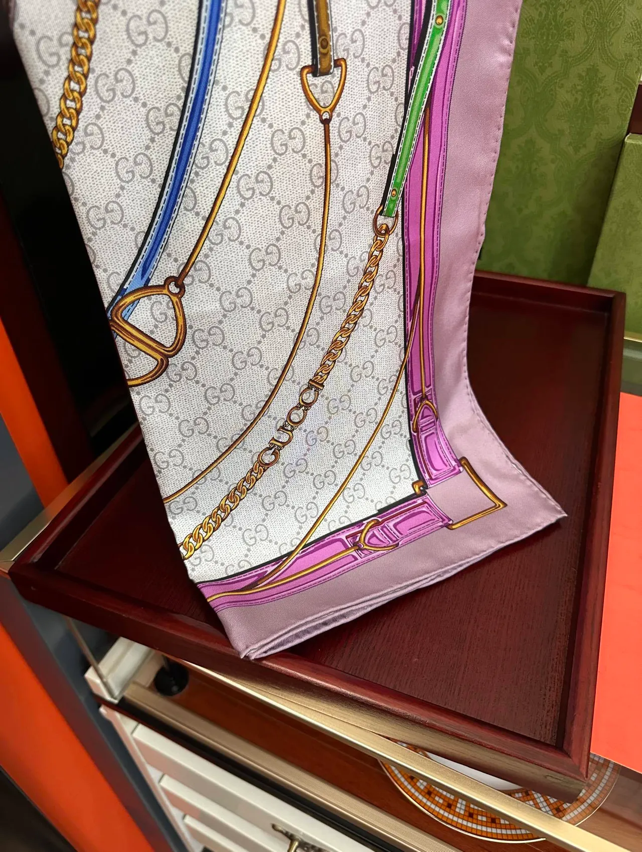 Gucci GG Marmont Beige Pink Square Interlocking G Monogram Silk Scarf 8
