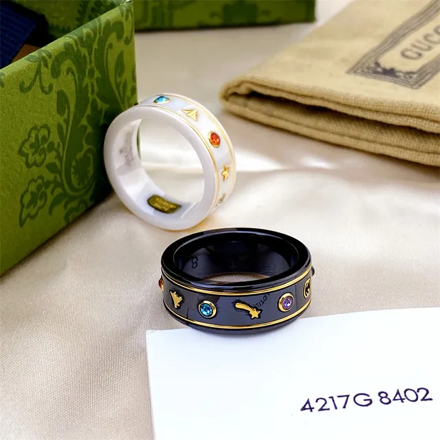 Gucci GG Marmont Black Gold Ceramic Bands Detailing Ring 2