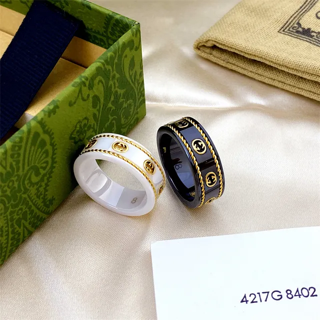 Gucci GG Marmont Black Gold Ceramic Bands Detailing Ring 3