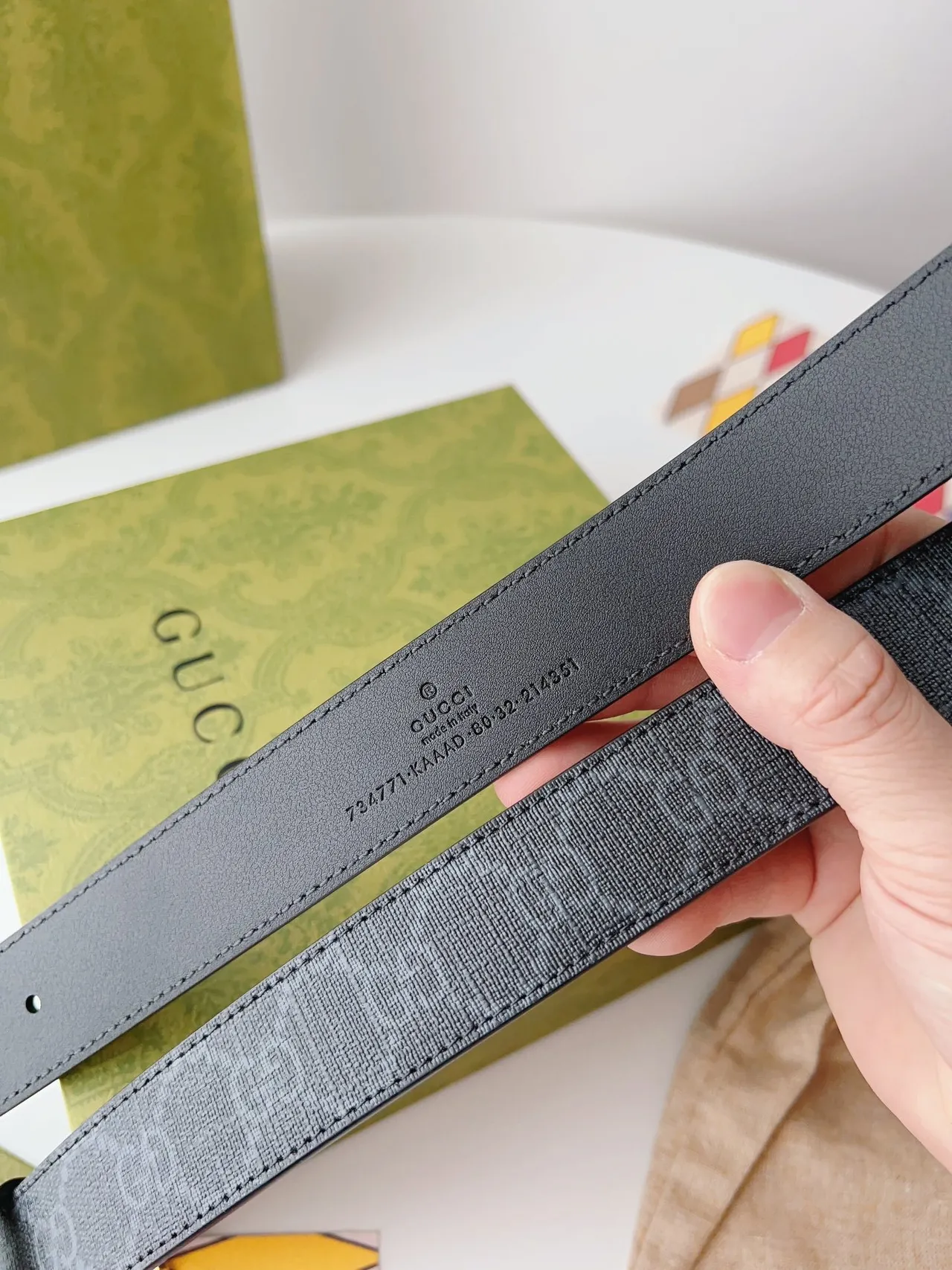 Gucci GG Marmont 黑色金色 Interlocking G 扣头 平滑皮革腰带 5
