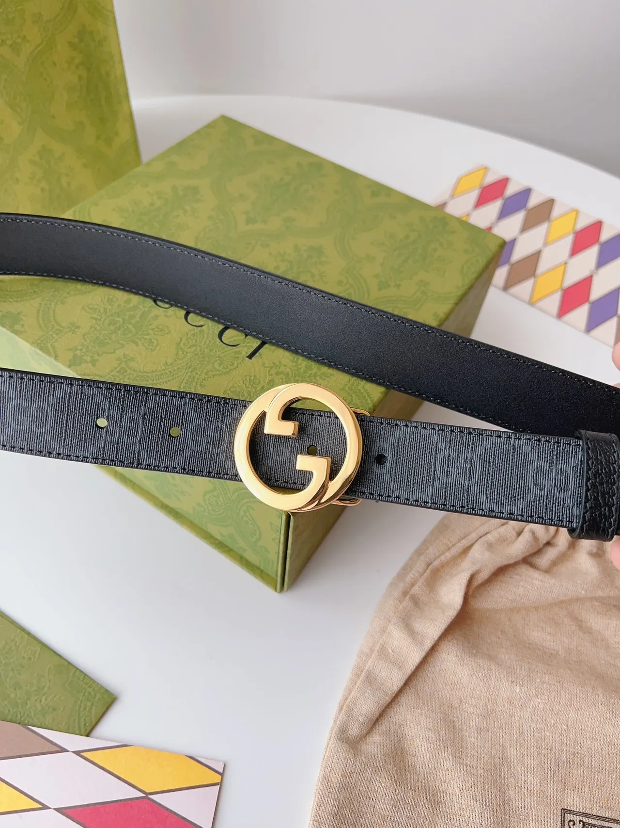 Gucci GG Marmont 黑色金色 Interlocking G 扣头 平滑皮革腰带 6
