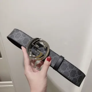 Gucci GG Marmont Preto Cinza Monogramado Lona Interlocking G de Metal Fecho Cinto de Couro