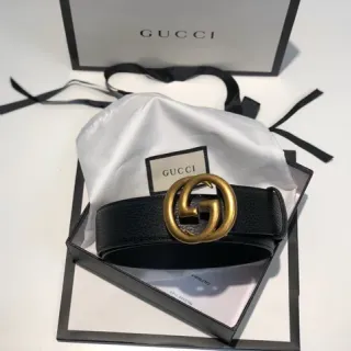 Gucci GG Marmont 黑色粒面皮革腰带