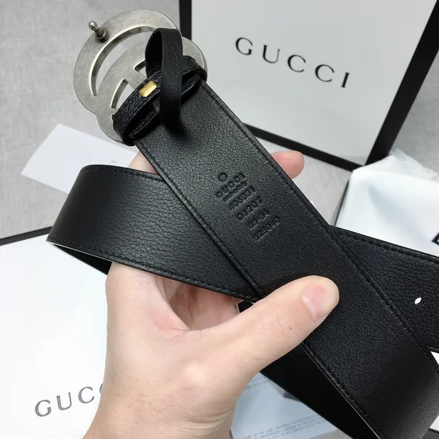 Gucci GG Marmont काला दानेदार चमड़े का बेल्ट 7