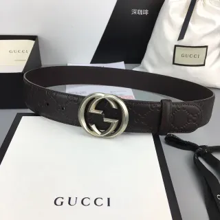 Gucci GG Marmont भूरी चांदी उत्कीर्ण मोनोग्राम इंटरलॉकिंग G बकल लेदर बेल्ट