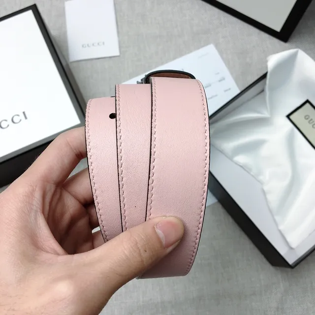 Gucci GG Marmont Crystal-Embellished Pale Pink Leather Belt 2