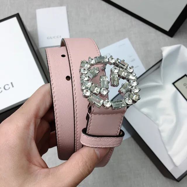 Gucci GG Marmont Crystal-Embellished Pale Pink Leather Belt 3