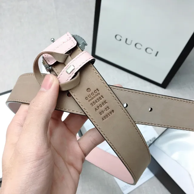 Gucci GG Marmont Crystal-Embellished Pale Pink Leather Belt 7