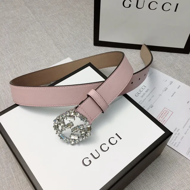 Gucci GG Marmont Crystal-Embellished Pale Pink Leather Belt 9