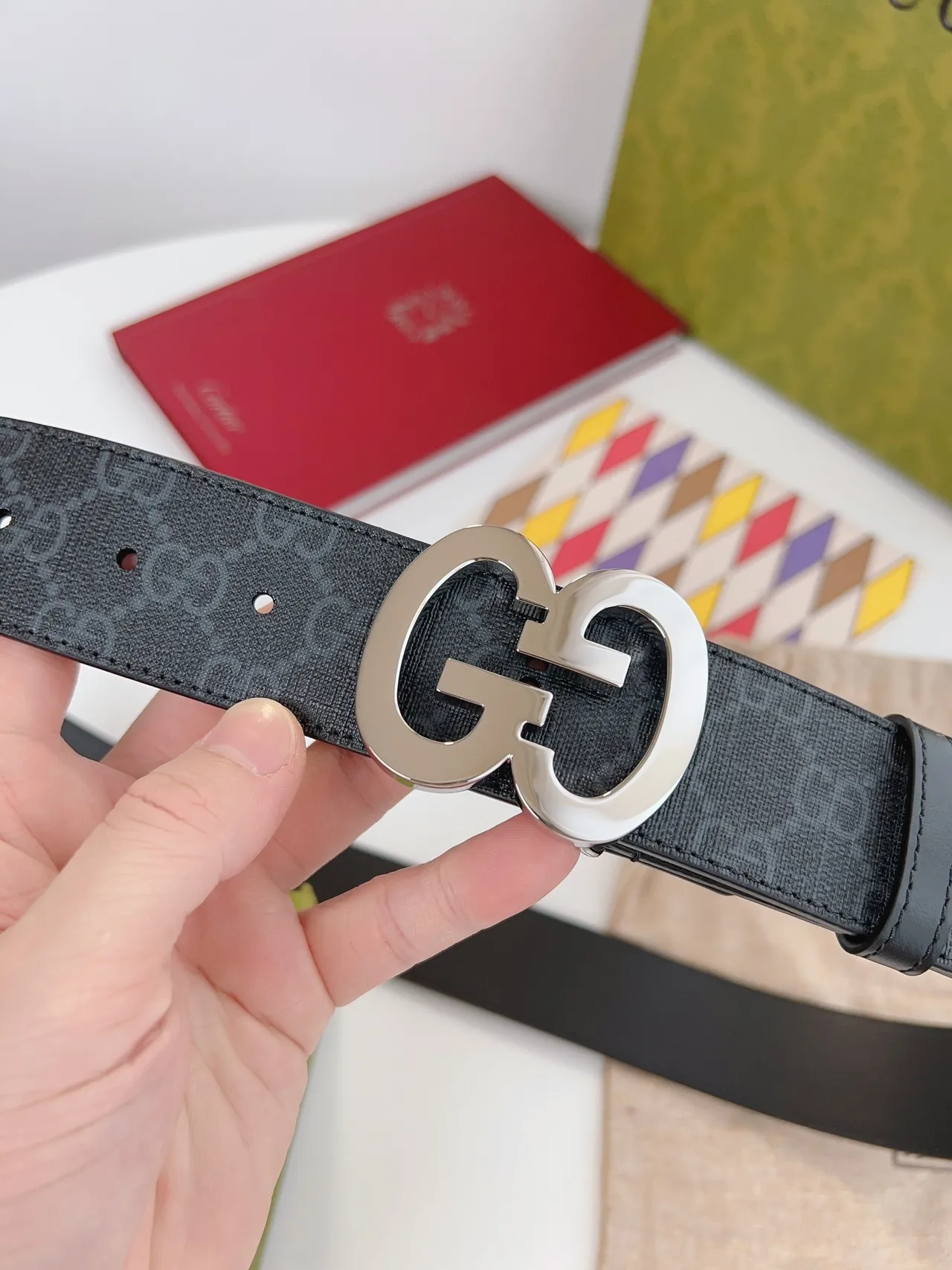 Gucci GG Marmont Double G Buckle Black Monogram Leather Belt 6