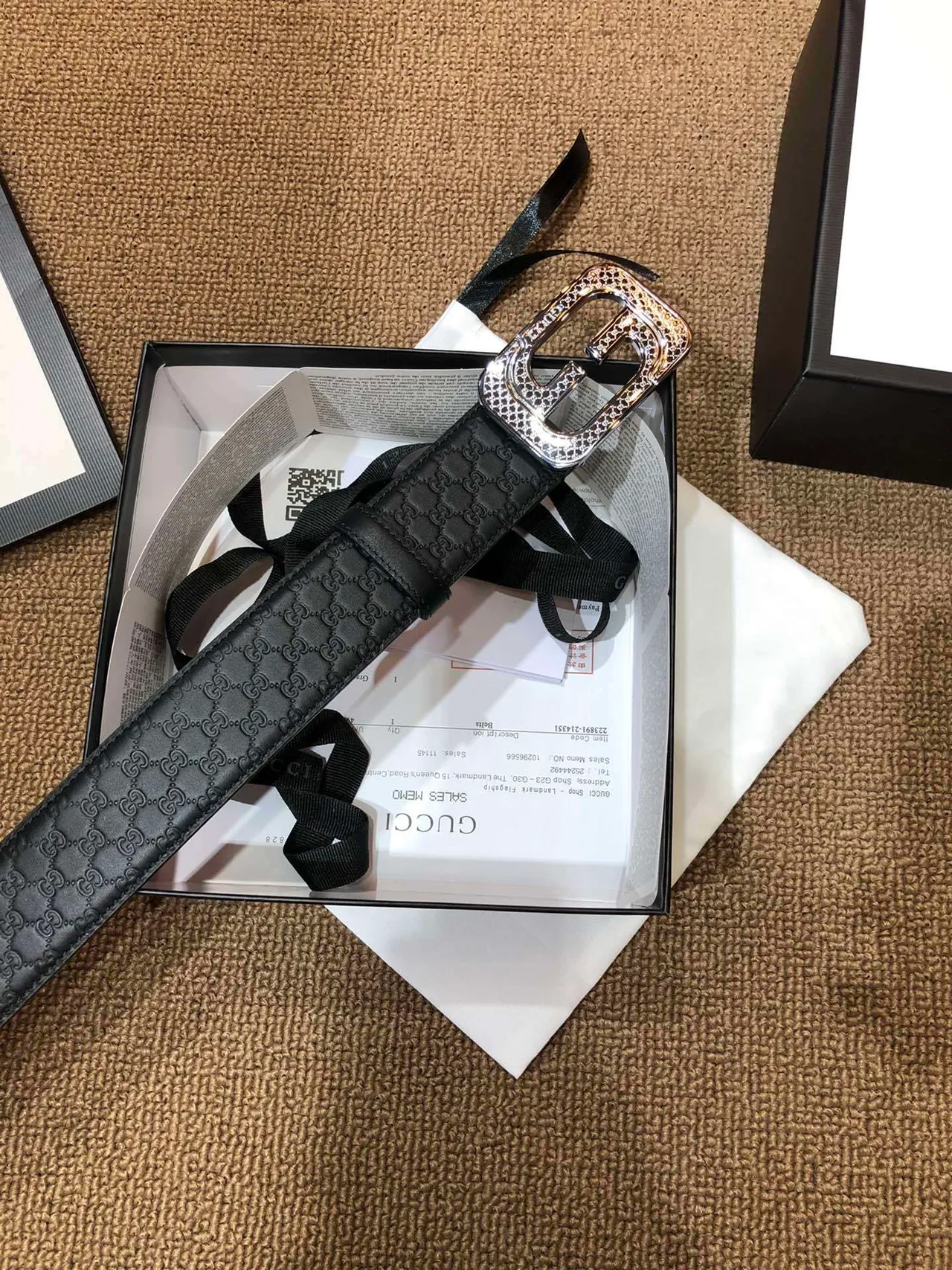 Gucci GG Marmont Embossed Monogram Cinto de couro preto 3
