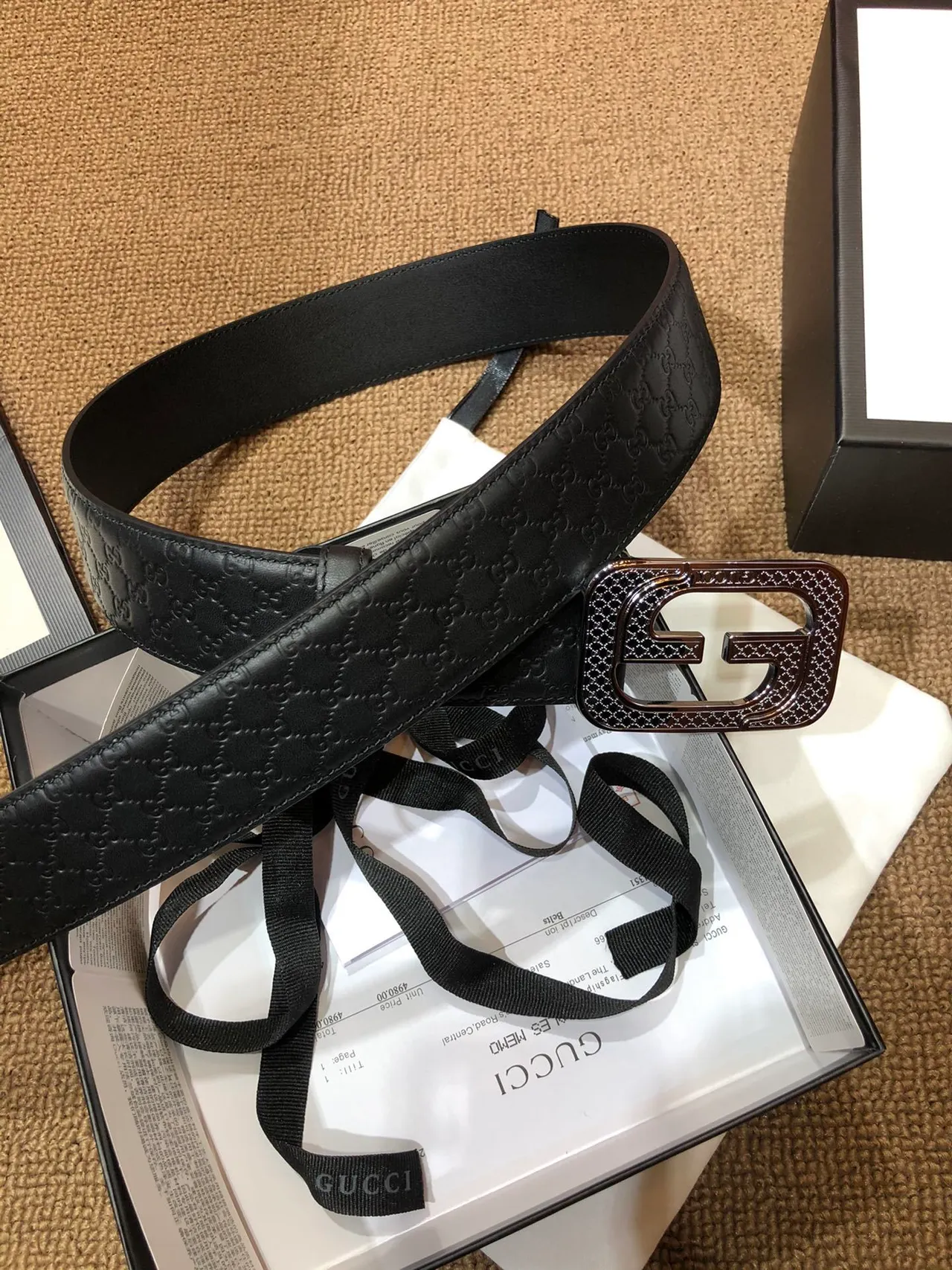 Gucci GG Marmont Embossed Monogram Cinto de couro preto 4