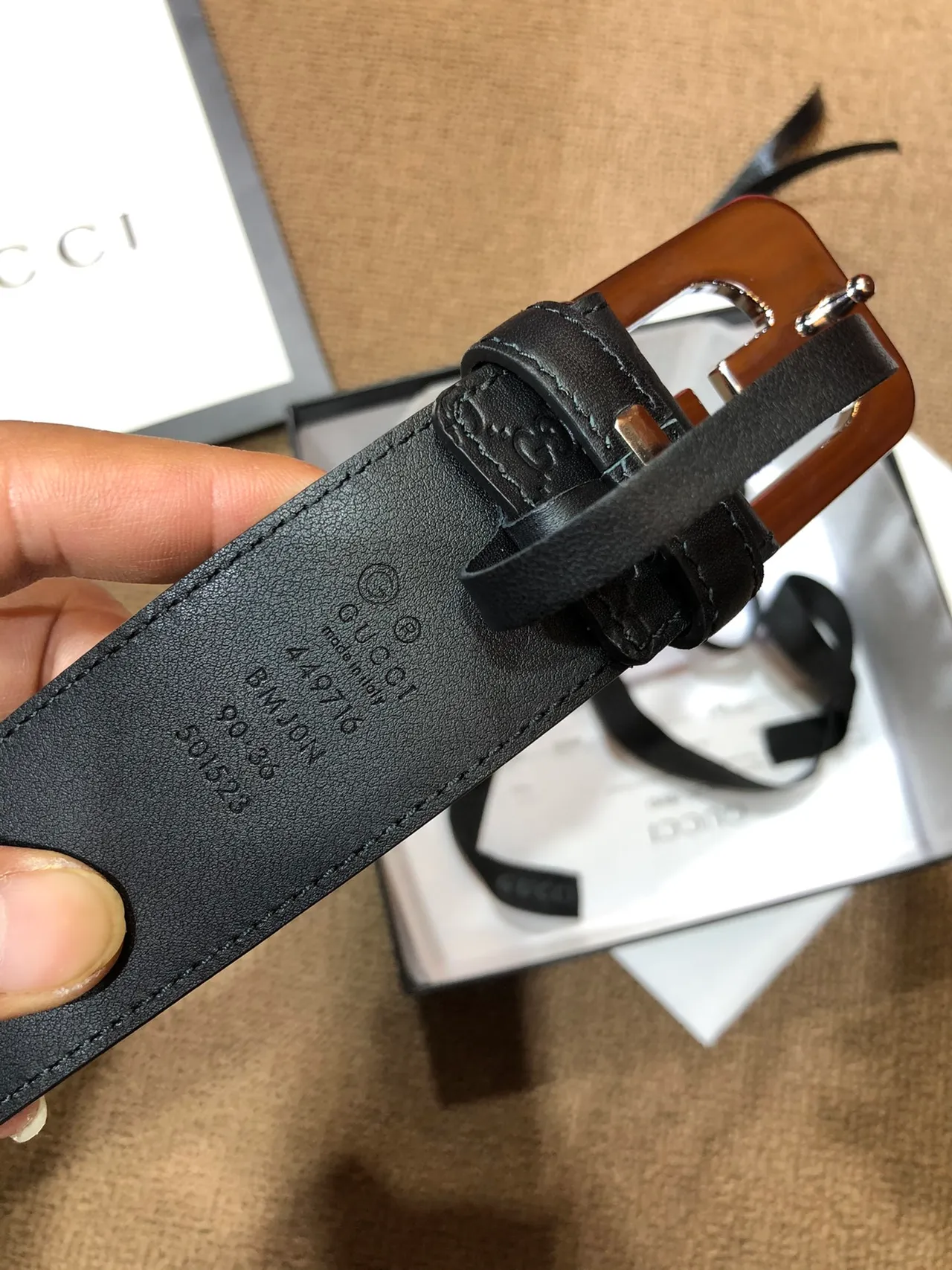Gucci GG Marmont Embossed Monogram Cinto de couro preto 6