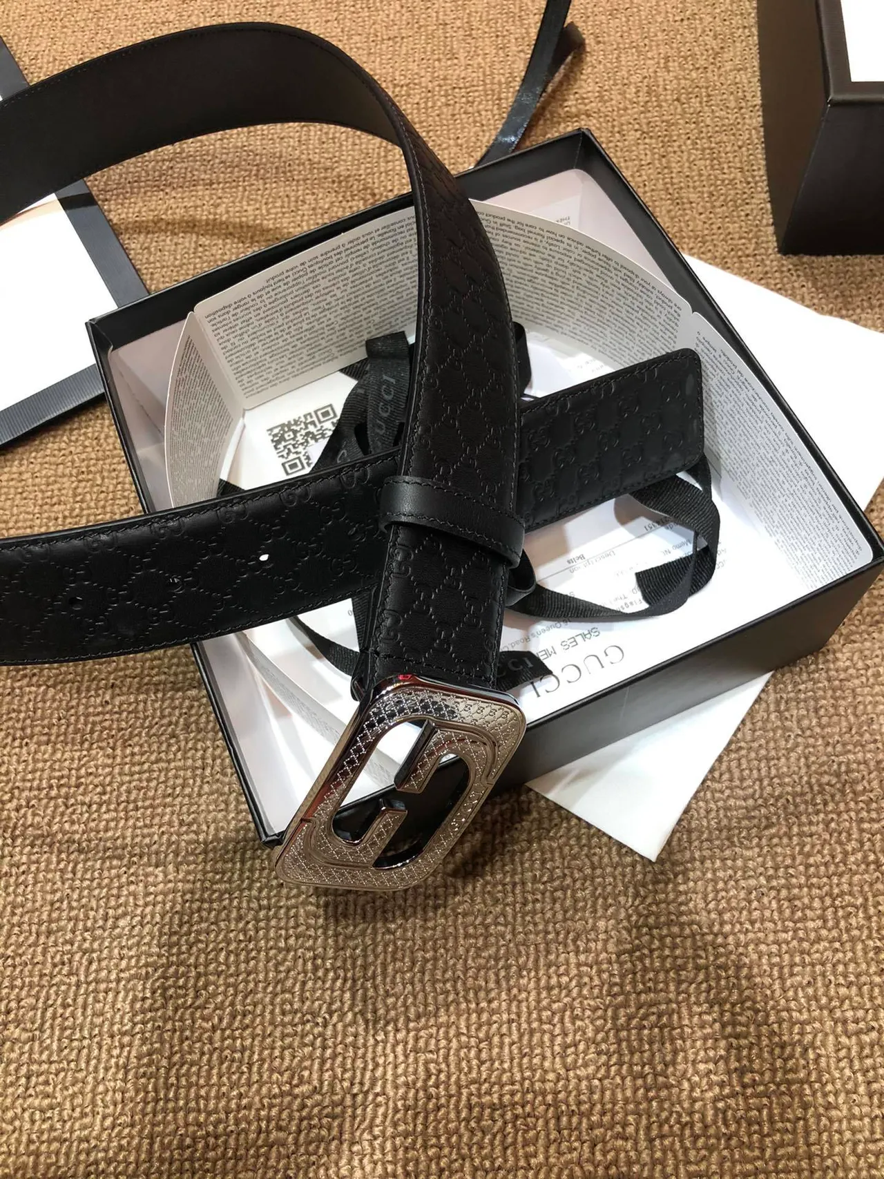 Gucci GG Marmont Embossed Monogram Cinto de couro preto 7