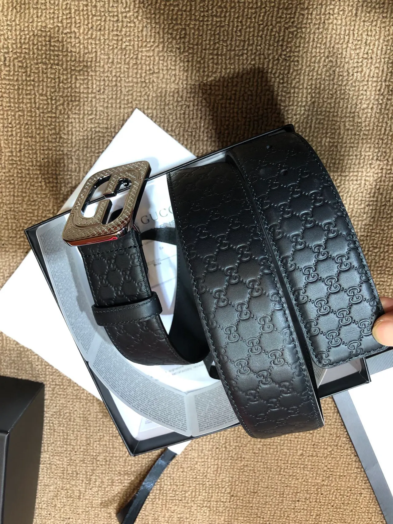 Gucci GG Marmont Embossed Monogram Cinto de couro preto 8