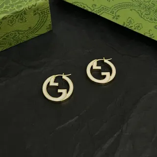 Gucci GG Marmont Interlocking G সোনালী এনামেল হুপ ইয়াররিংস