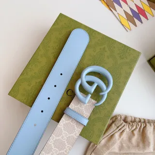 Gucci GG Marmont हल्का नीला और बेज लेदर बेल्ट