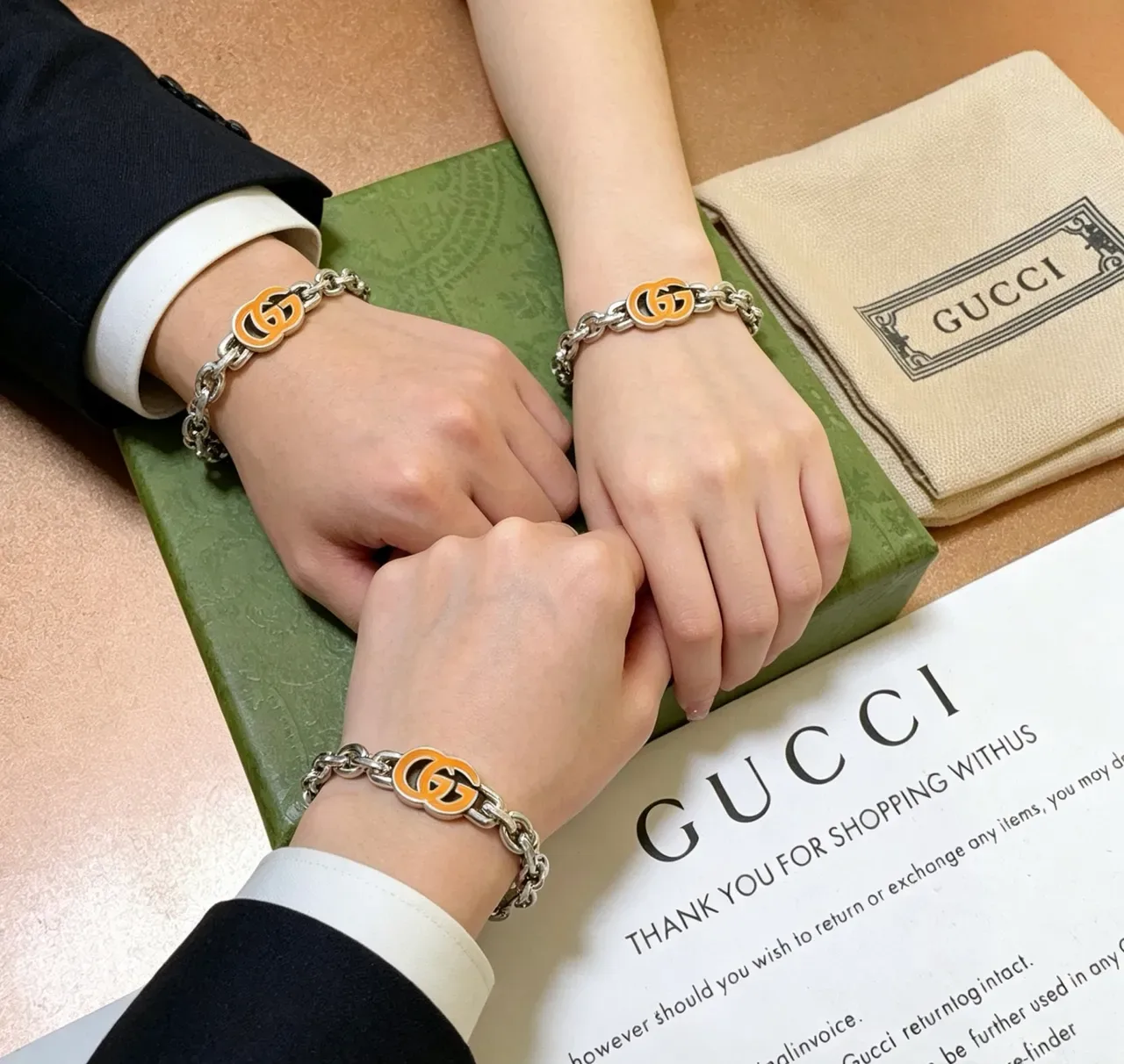 Gucci GG Marmont Orange Enamel Silver-Tone Chain Bracelet 3