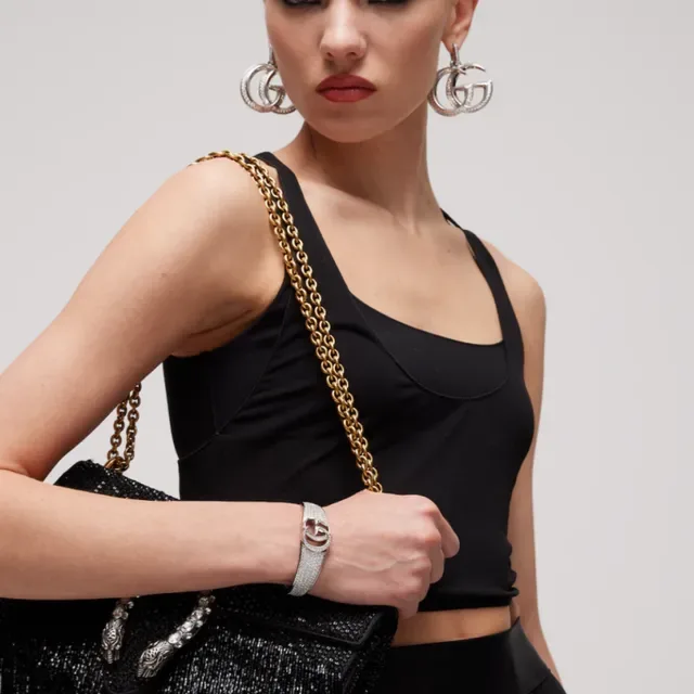 Gucci GG Marmont Pavé-Set Interlocking GG Pulsera de plata 2