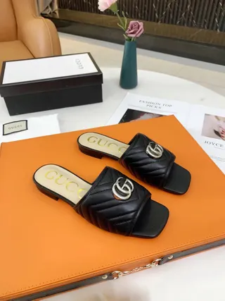 Gucci GG Marmont Quilted Black Leather Slippers 2