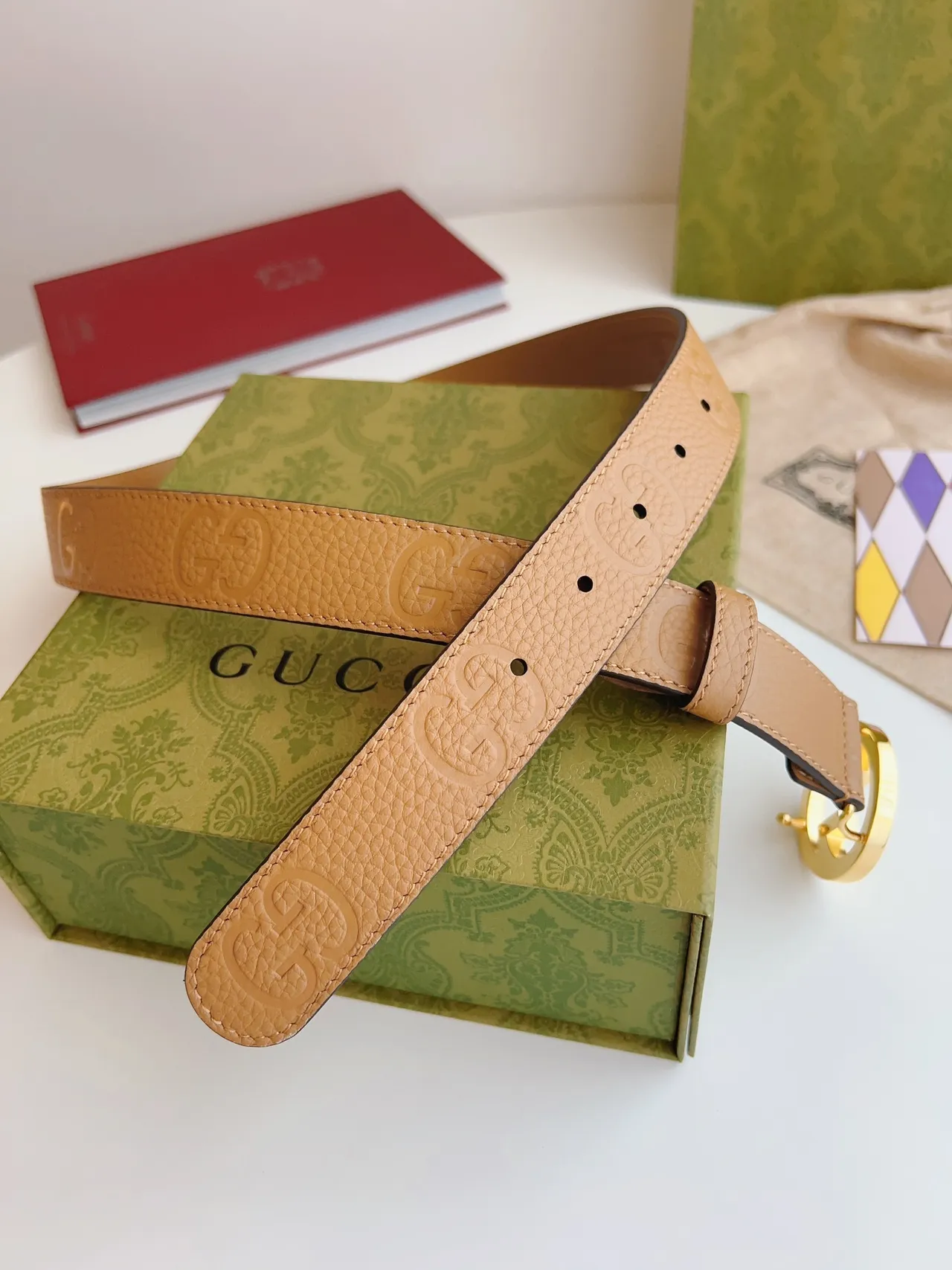 Gucci GG Marmont Tan Cinto de Couro Granulado 2