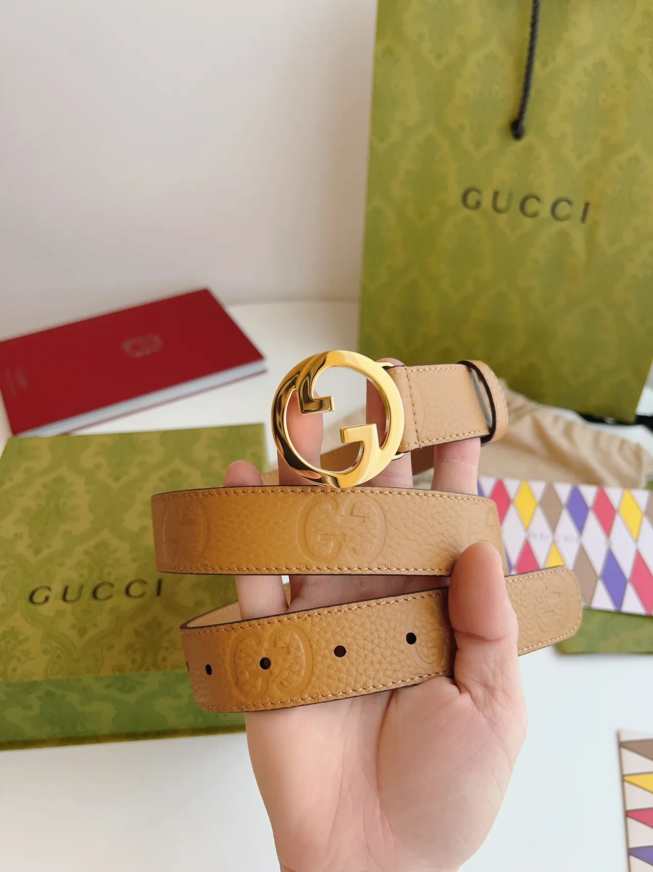 Gucci GG Marmont Tan Cinto de Couro Granulado 4