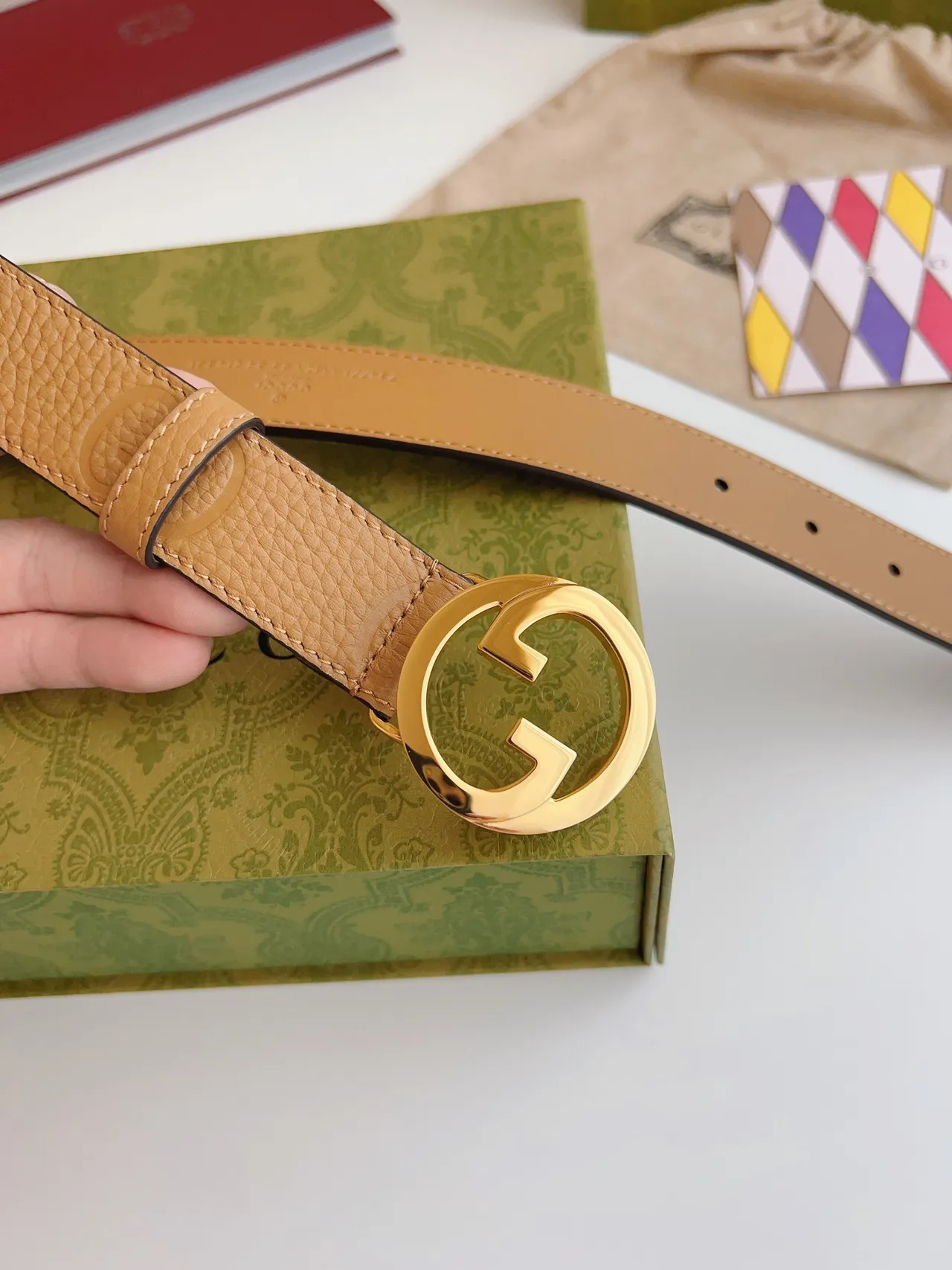 Gucci GG Marmont Tan Cinto de Couro Granulado 5