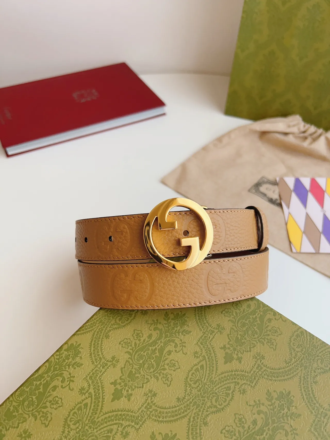 Gucci GG Marmont Tan Cinto de Couro Granulado 8