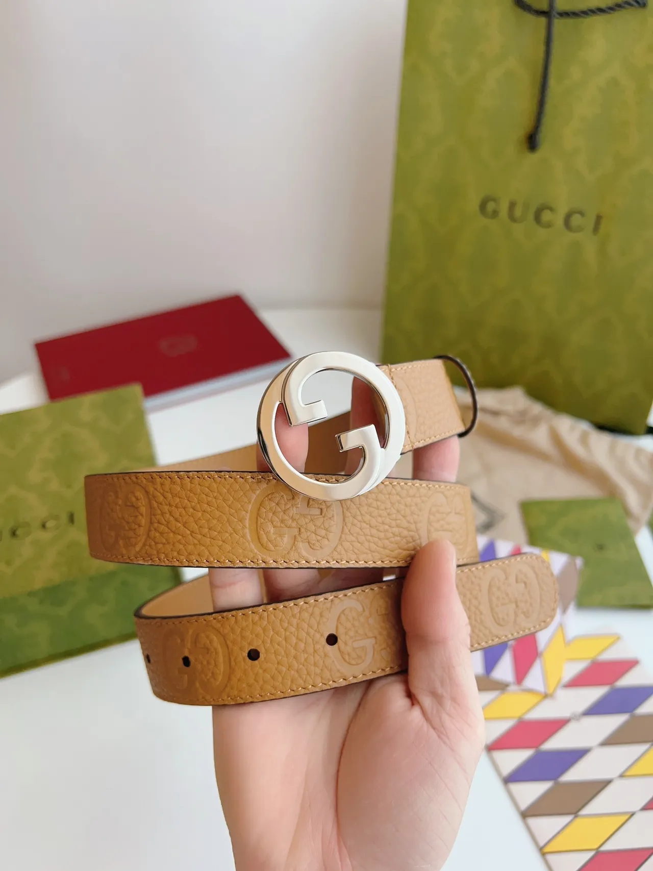 Gucci GG Marmont Ceinture en cuir tan pebbled 3