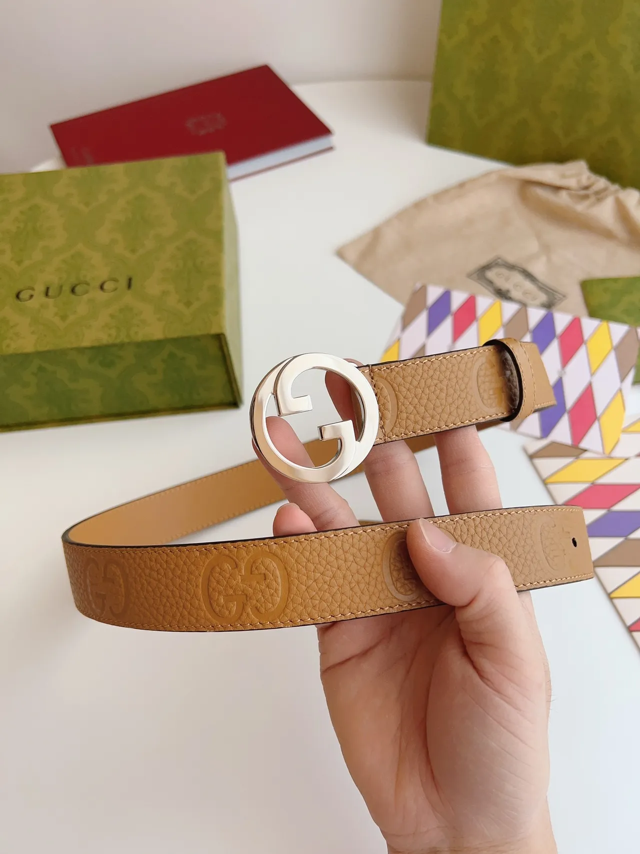 Gucci GG Marmont Ceinture en cuir tan pebbled 6