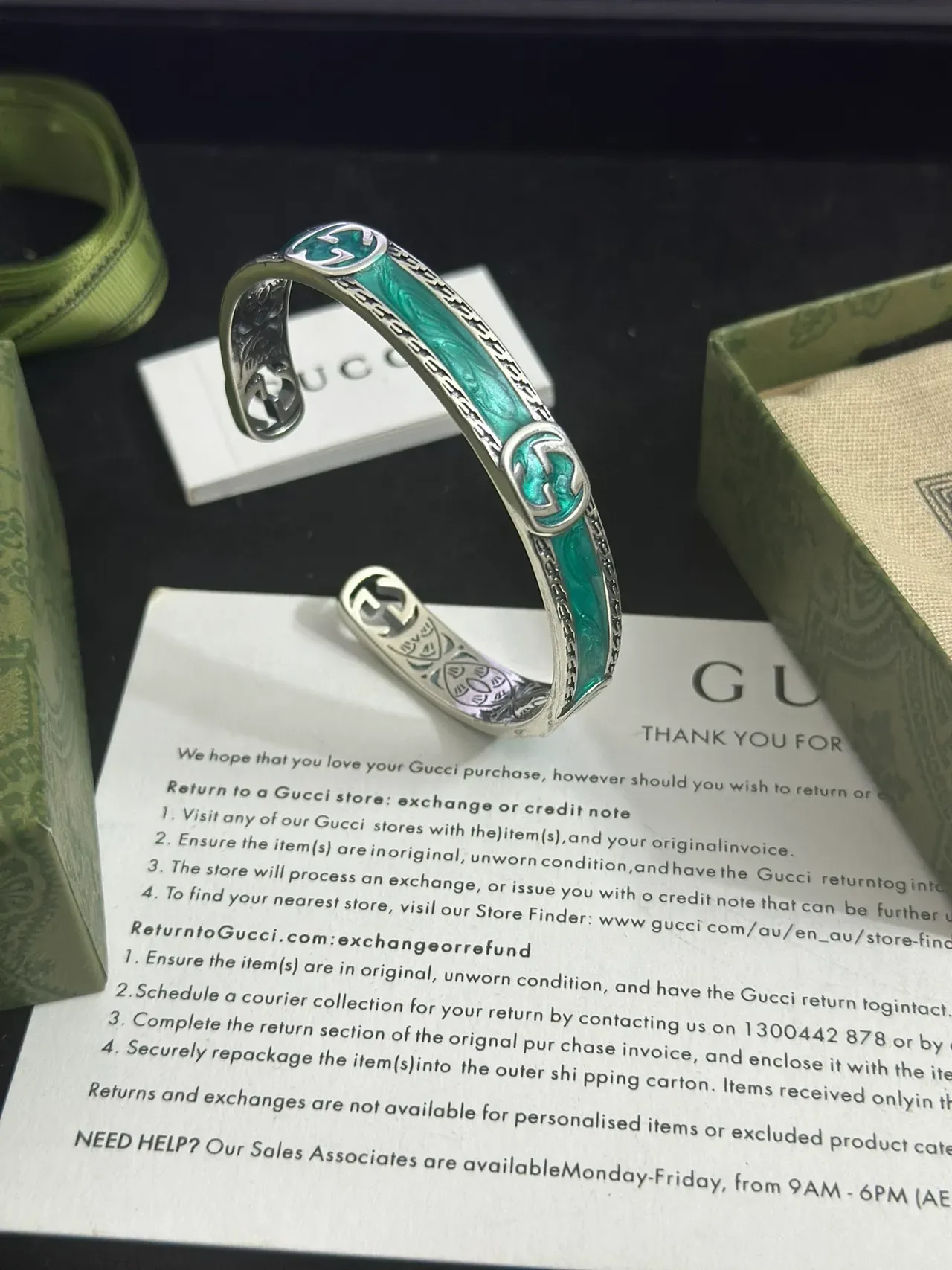 Gucci GG Marmont Turquoise Enamel Open Cuff Bracelet 5