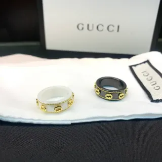 Gucci GG Marmont सफेद काला Interlocking G Motifs ट्विस्टेड रोप ट्रिम अंगूठी