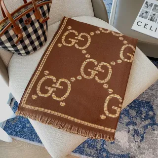Gucci GG Monogram বাদামী প্লেইড ক্যাশমির শাল