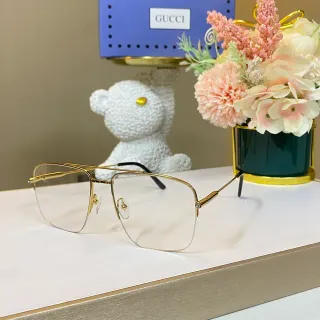 Gucci Gold Black Metal Rectangular Aviator Silhouette Optical Glasses