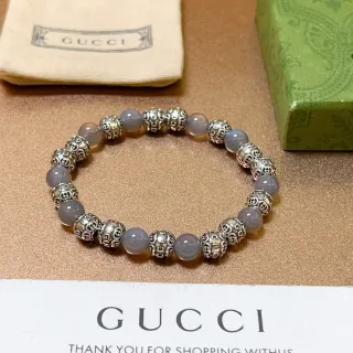 Gucci Gray Silver Beaded Alternating Stone And Metal Jewelry