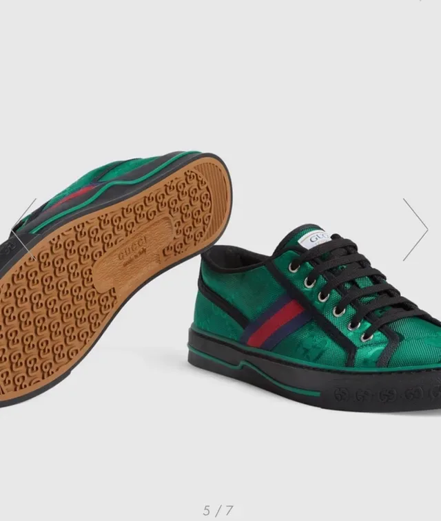 Gucci Verde Preto Monogramado Têxtil Superior Rayas Web Acento Tênis Lifestyle 6