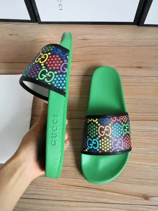 Gucci Green Multicolor Single-Strap Slide Rubber Sole Slippers 9