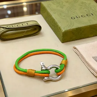 Gucci Pulsera de Cuerda Trenzada Verde y Naranja de Doble Tono