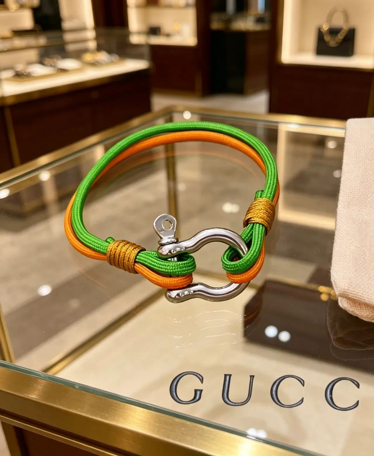 Gucci Bracelet de Corde Tressée Vert et Orange Double Teinte 2