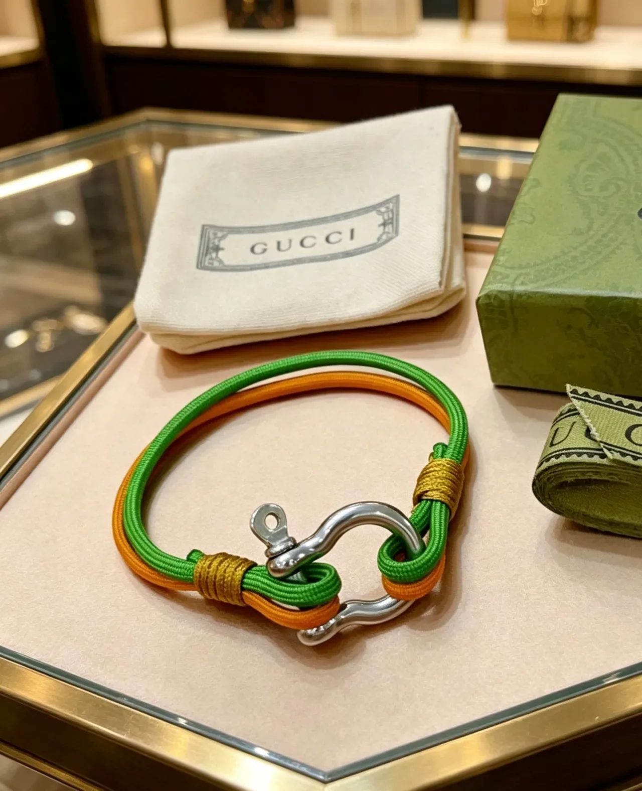 Gucci Bracelet de Corde Tressée Vert et Orange Double Teinte 3