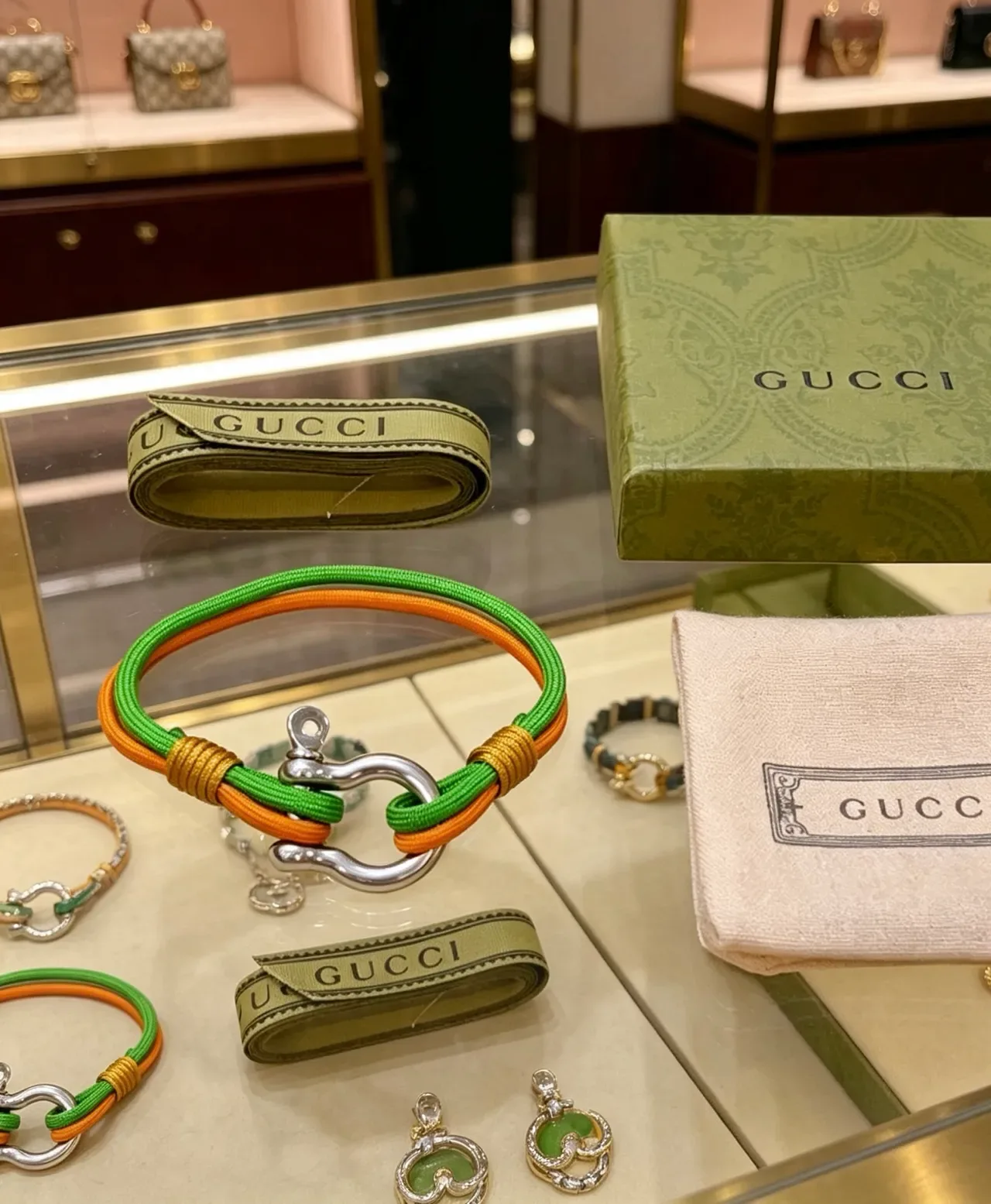 Gucci Bracelet de Corde Tressée Vert et Orange Double Teinte 6