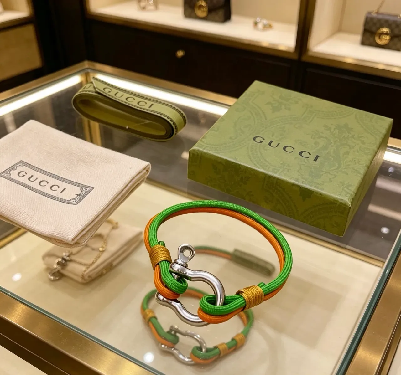 Gucci Bracelet de Corde Tressée Vert et Orange Double Teinte 8