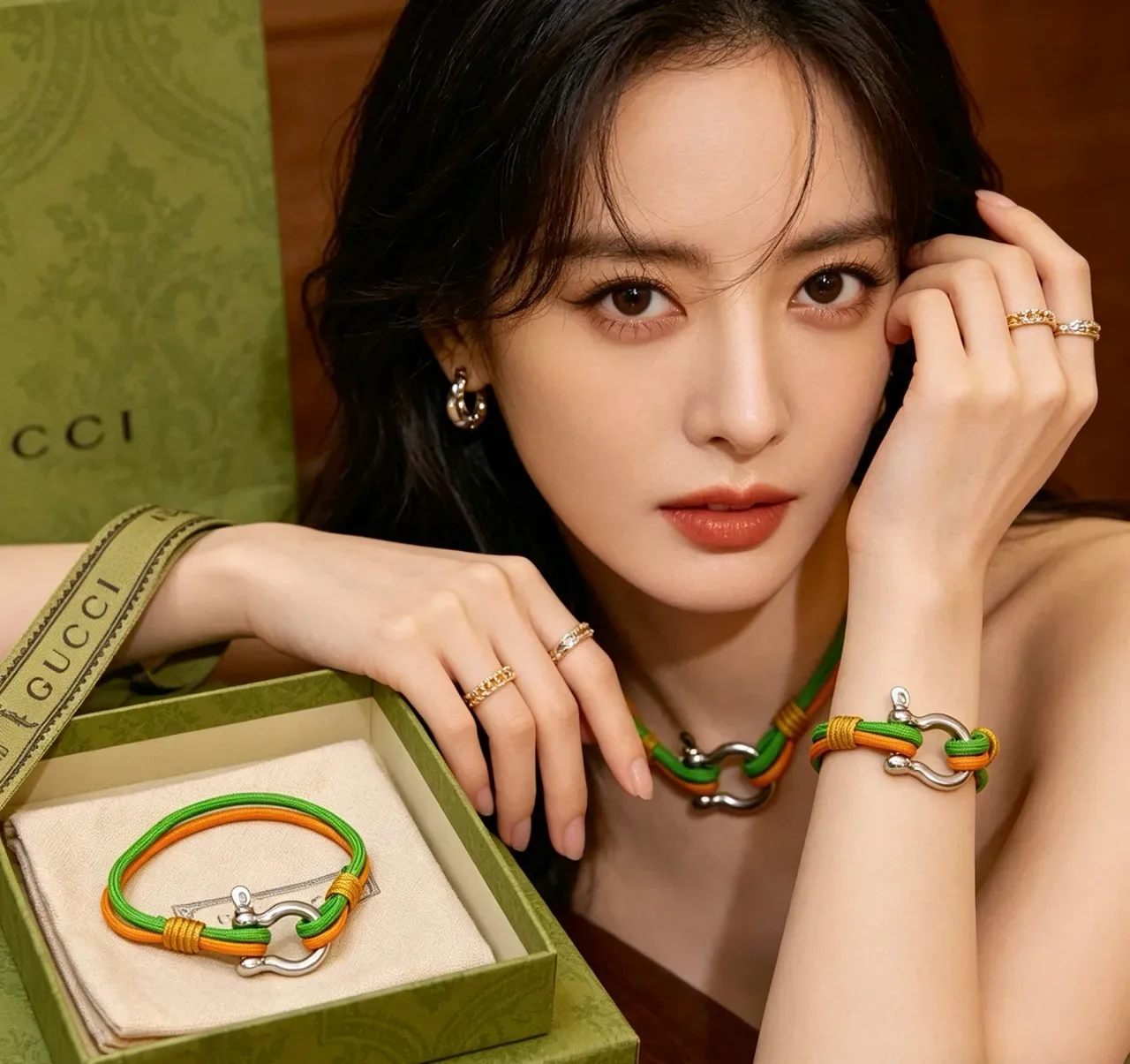 Gucci Bracelet de Corde Tressée Vert et Orange Double Teinte 9