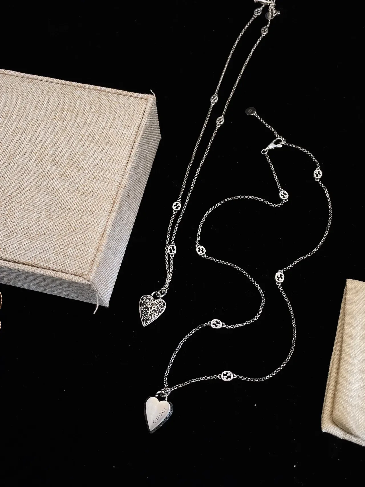 Gucci Heart Silver Pendant Engraved Branding Necklace 2